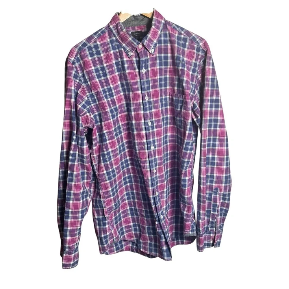 J.Crew Tartan Plaid Button Down Shirt Men’s LT Blue Pink Long Sleeve Casual